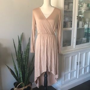 Surplice high low long sleeve midi dress